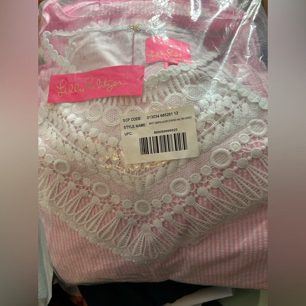 Lilly Pulitzer Britt Seersucker Striped Halter Dress - Havana Pink Size 12